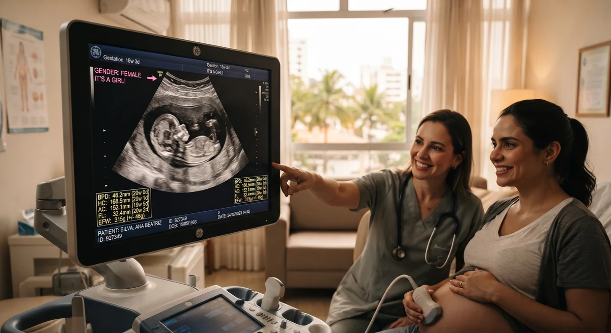 Visualização ultrassonográfica da diferenciação genital fetal com 16 semanas