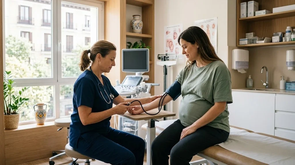 Obstetra preparando seringa estéril para vacinação com dTpa ou imunoglobulina anti-D na consulta