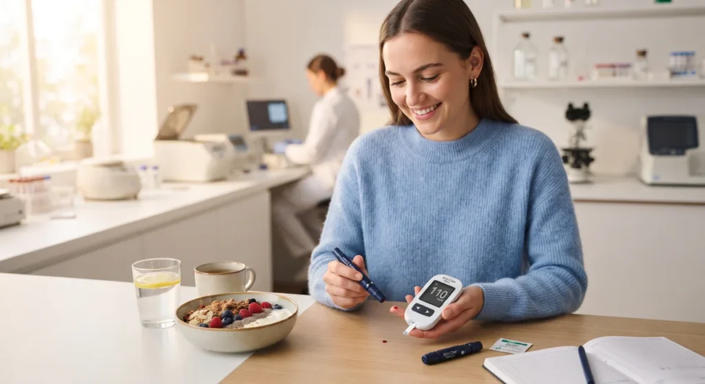 Monitoramento da glicemia capilar e alimentação equilibrada no diabetes gestacional