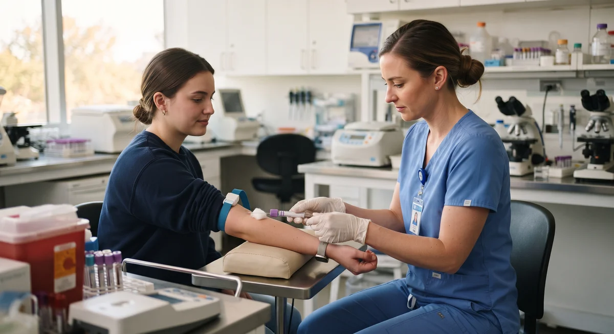 Coleta de sangue venoso para teste laboratorial de gravidez